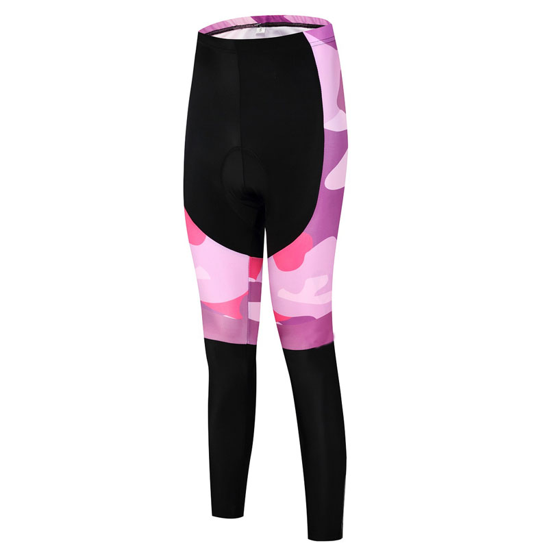 

Women Full Length Cycling Pants Elastic Waist Purple Camouflage Anti-sweat 3D Protection Cushion Customized/Wholesale Service, As picture