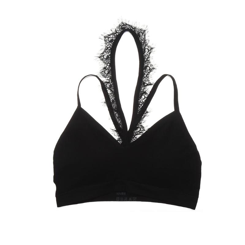 

Women Fashion Casual Solid Lace Halter Neck Sporting Summer Back Criss Crossing Straps Bra Sleeveless, Purple