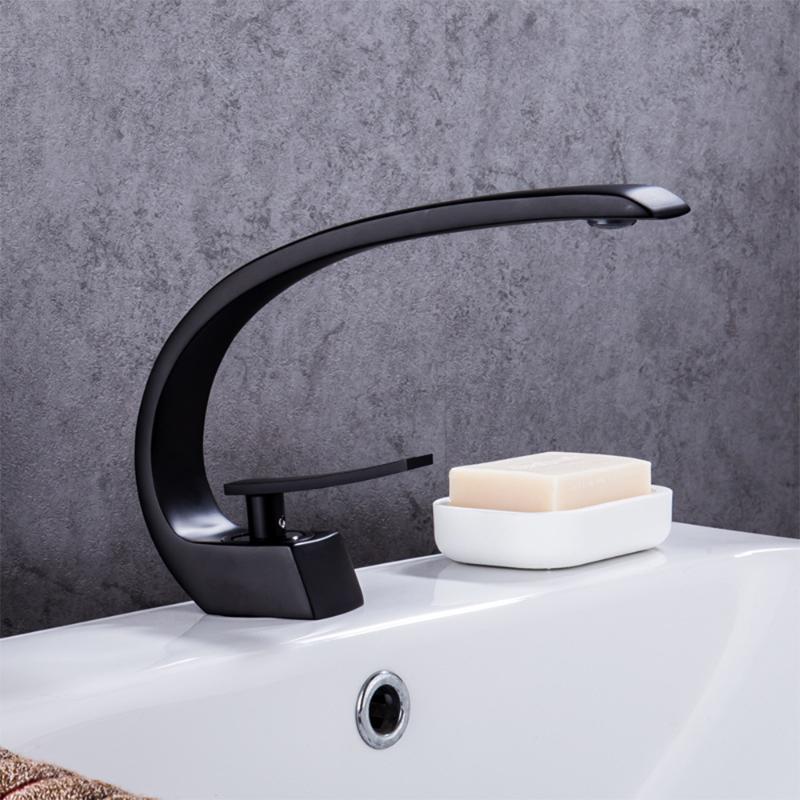 

Single Hole Basin Faucet Copper High End Bathroom Sink Faucet Waterfall Black Hot Cold Kitchen Basin Mixer Tap Washbasin Faucets