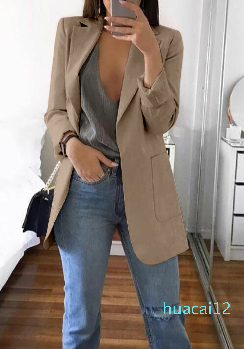

Hot Sale Autumn Women Casual Slim Blazers Suit Jacket Fashion Lady Office Suit Black with Pockets Business Notched Blazer Coat, Orange