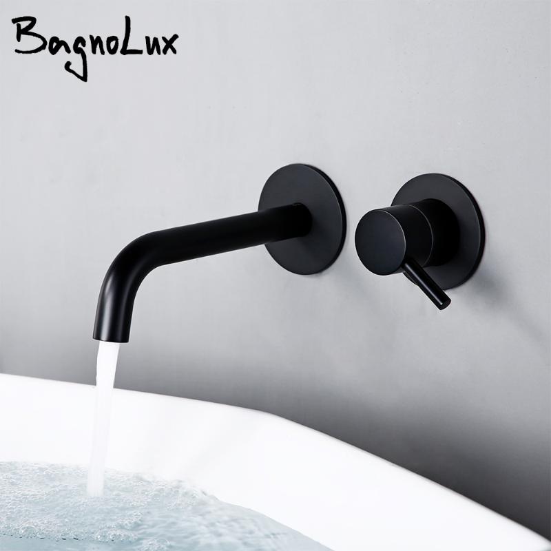 

High Quality Modern Basin Faucet 21 CM Single Handle 2 Hole Hot And Cold Mixer Taps In Wall-Mounted Water Tap In Black