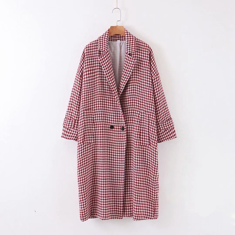 

Plus Size Autumn Woolen Overcoat Loose Casual Plaid Double Breasted Wool Blends Coat Office Lady Long Outwear XZ2255, Blue