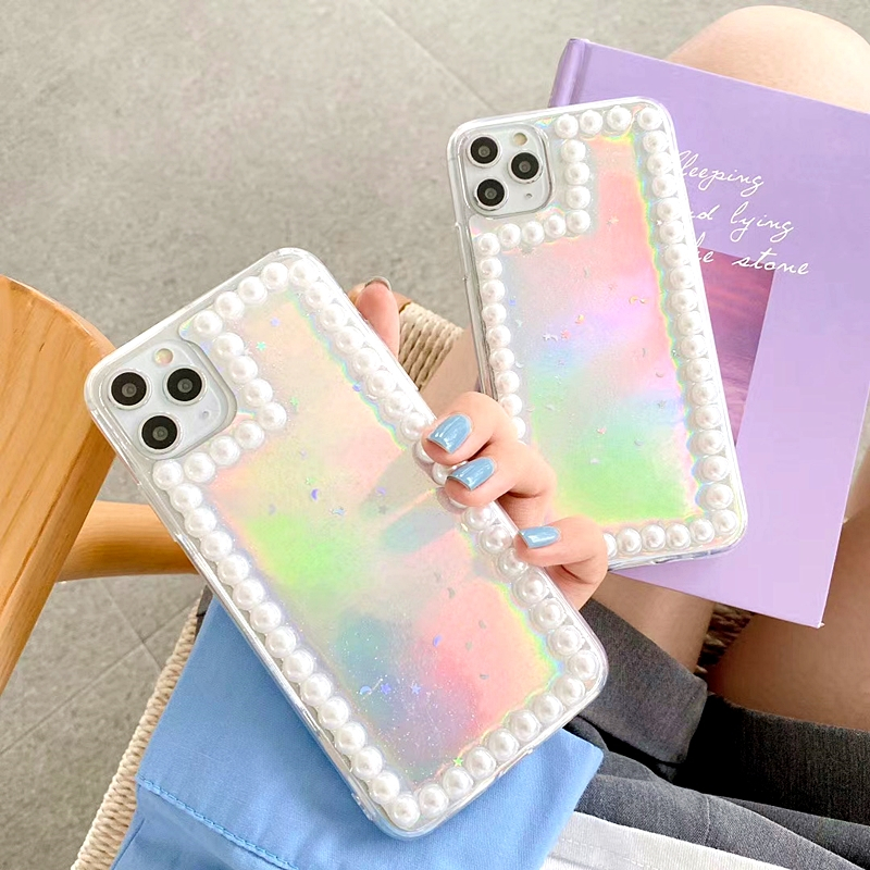 

Luxury 3D Laser Card Pearl Glitter Phone Case For iPhone 11 Pro MAX Case SE X XR XS Max 6 8 7 Plus Shockproof Glossy Soft Cover