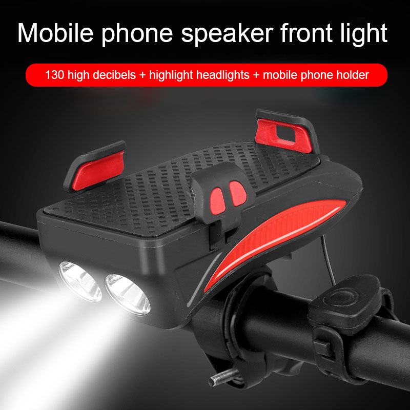 

4 In 1 Bicycle Phone Holder LED Bike Headlight USB Charge Treasure with Horn Waterproof Mountain Bicycle Headlight Accessories