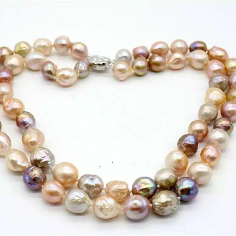 

two strands 11-12mm south sea multicolor pearl necklace18"-19