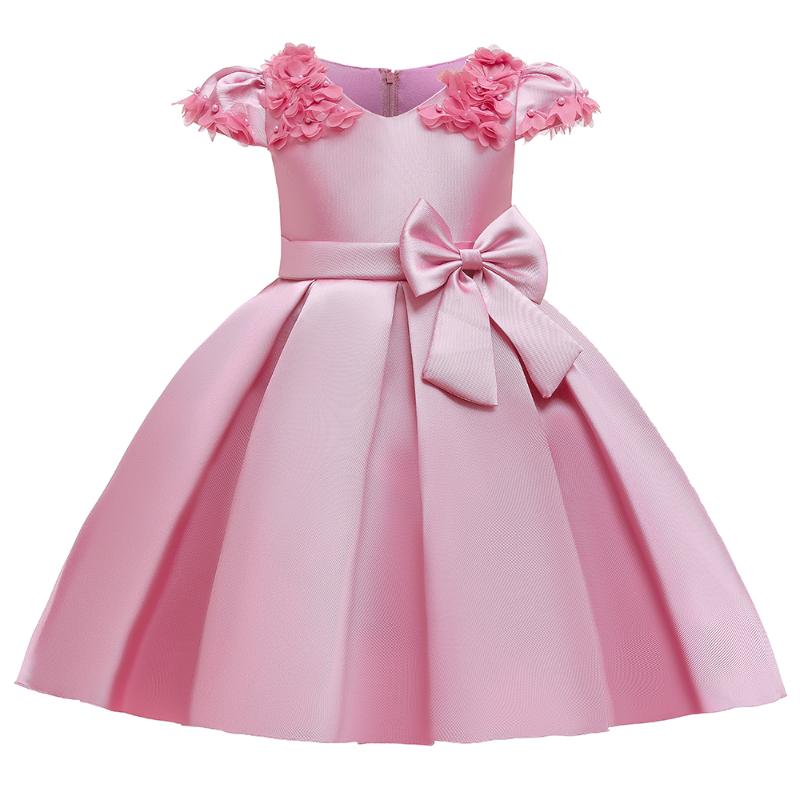 

2020 Bow Flower Dress for Girl Children Clothing Kids Clothes Evening Party Elegant Girl Princess Dress Costume 3-10 Year L5179, Dark pink