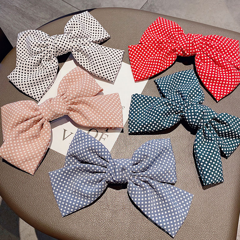 

New Women Girls Cute Dot 19cm Big Bow Hairpins Headband Sweet Hair Ornament Clips Hair Tie Rubber Bands Fashion Accessories