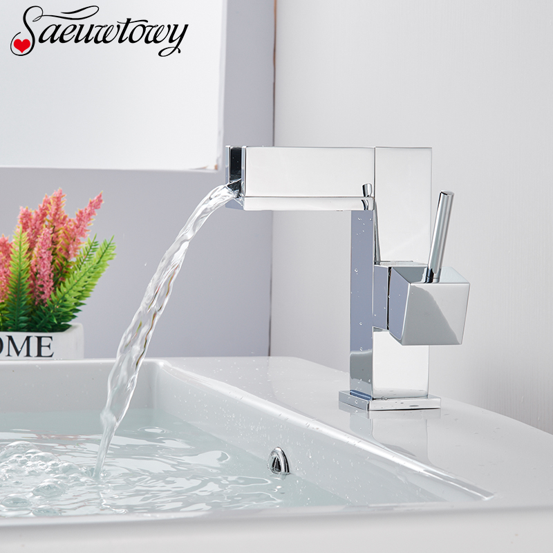 

Saeuwtowy Free Shipping Deck Installation Lavatory Faucet Bathroom Basin Faucet Chrome Deck Waterfall Brass Basin Tap