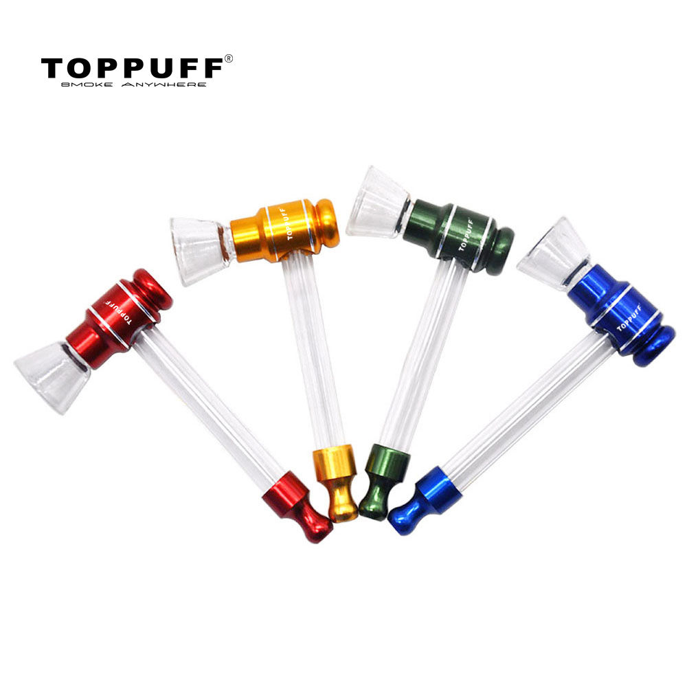 

TOPPUFF Glass Tobacco Pipes 15MM Glass Bowl Metal Tobacco Herb Pipe Detachable Smoke Hand Spoon Pipes Smoking Accessories