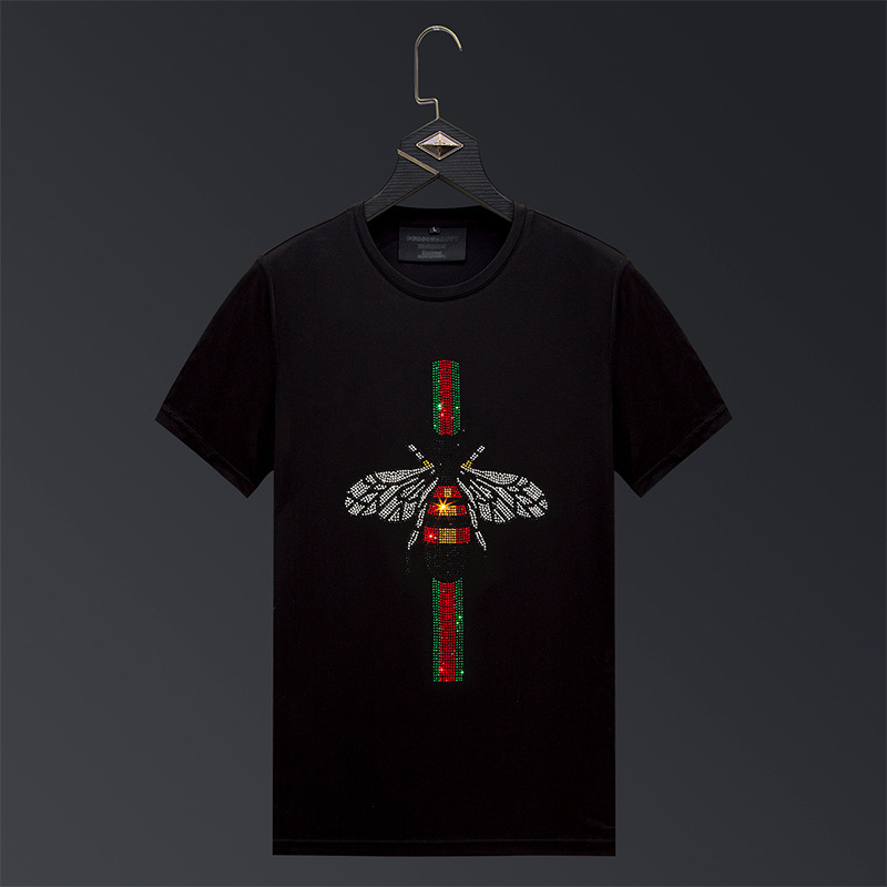 

2020Hot Diamond short-sleeved T-shirt men's fashionable clothes men's loose T-shirt large size half sleeve social boys summer clothing, White