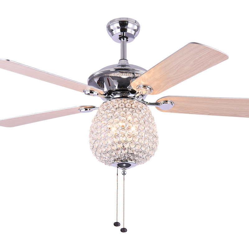 

Dining room fan lights, living room European and American wood leaf crystal home bedroom LED electric fan chandelier