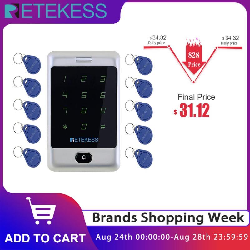 

RETEKESS T-AC01 RFID Door Access Control System Touch Keypad Access Control 12V 125KHZ Metal Case Shell Backlight Waterproof
