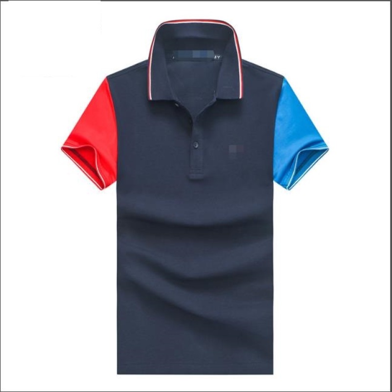 

The Blue Men'S Lapel Cotton Short Sleeve T-Shirt Color Design