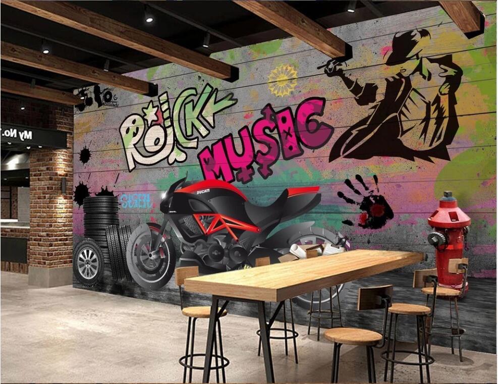 

3D wallpaper custom photo mural Urban graffiti motorcycle wooden board living room Home decor 3d wall muals wall paper for walls 3 d, Non woven