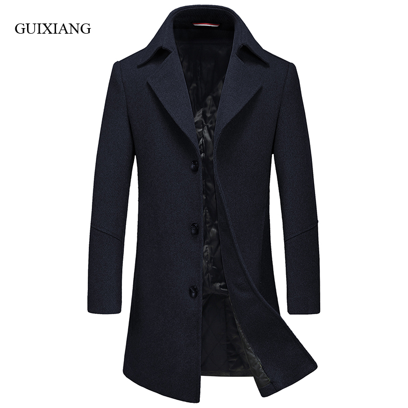 

New arrival style men high-end boutique business casual woolen overcoat men's single button solid slim trench jacket size -3XL, Black