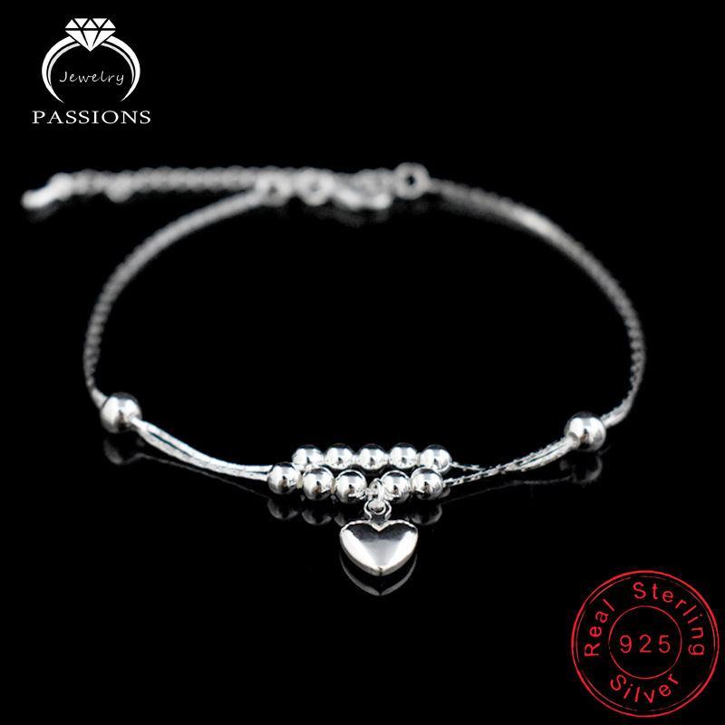 

New Fashion Foot Anklet 925 Sterling Ladies Silver Anklets Bracelet Chain For Women Love Heart Pendant Foot Pulseras Jewelry