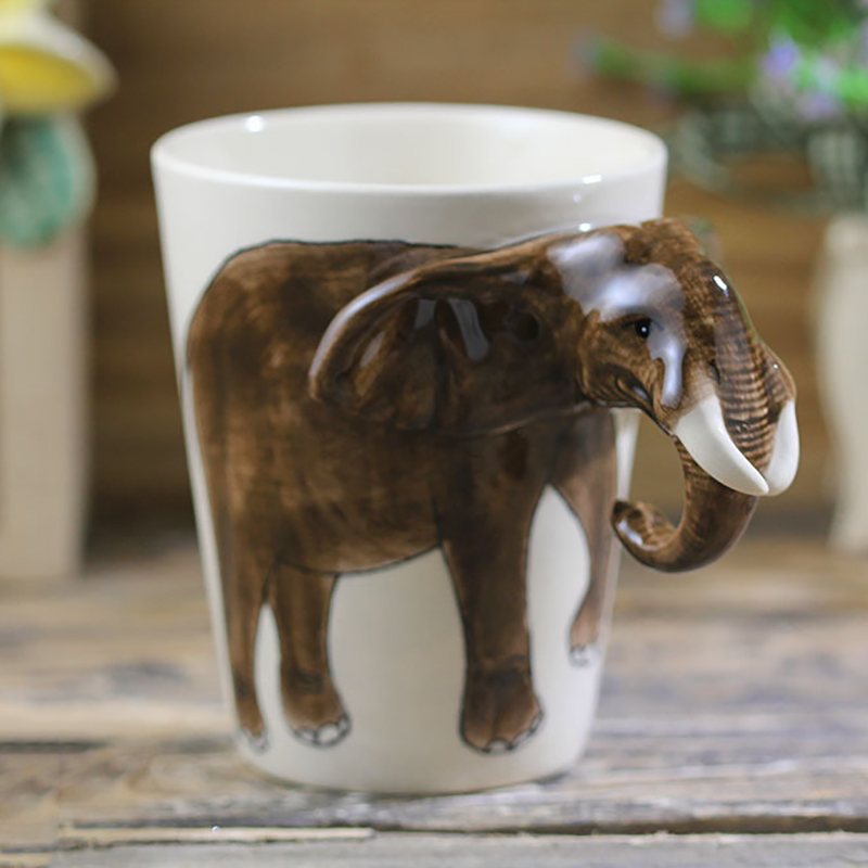 

250ml hand-painted animal ceramic mug cartoon elephant coffee mug single-layer personalized handle gift, As pic