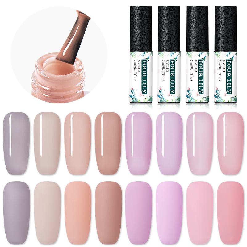 

Four Lily Jelly Gel Crystal Pink Jelly Gel Polish Base Coat Top Coat UV Varnish No Wipe Soak Off Nail Art Lacquer Manicure, S06579