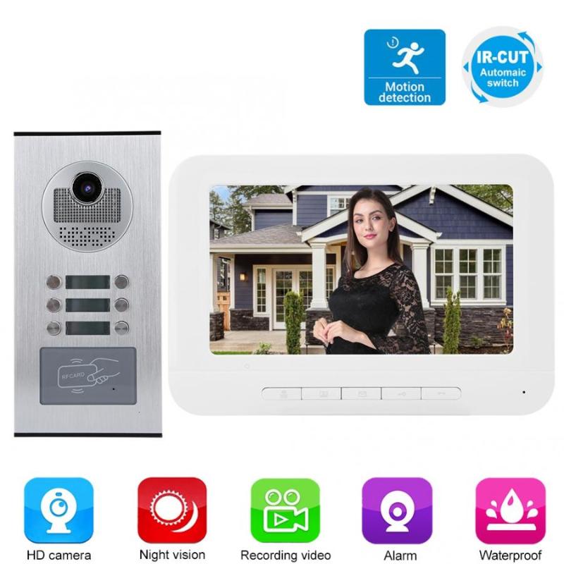 

5 Apartments 7in 1000TVL HD Video Door Phone Intercom Doorbell IR-CUT Camera Camera Monitor Doorbell
