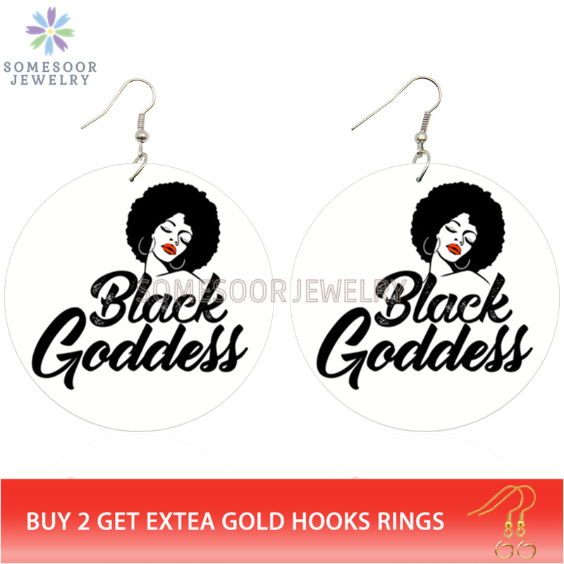 

SOMESOOR 8 Designs Black Goddess Afro Woman Wooden Drop Earrings African Natural Hair Poppin Melanin Girl Wood Dangle Jewelry