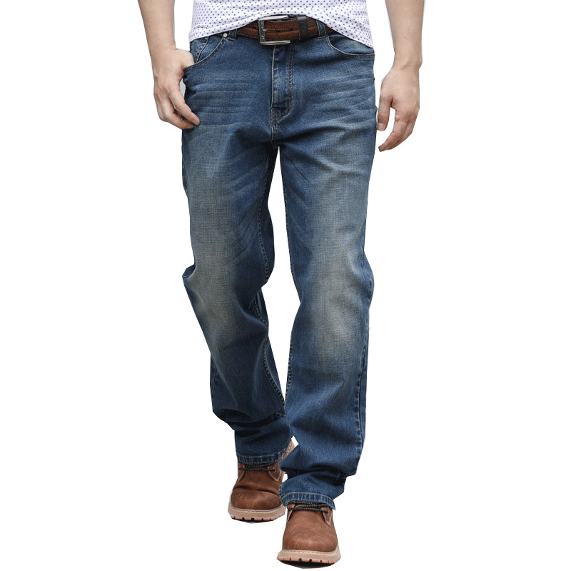 

2020 New Fashion Brand Jeans Men Mid Waist Straight Loose Denim Pants Male Elasticity Trousers, Blue
