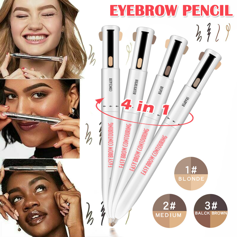 

4 in 1 Easy to Wear Eyebrow Contour Pen Waterproof Defining Highlighting Eye Brow Eyebrow Pencil Makeup Cosmetic, 3 colors