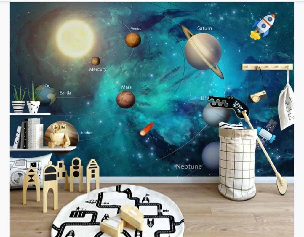 

Custom 3D Wallpaper Space Universe Children Room Starry Sky Planet Wallpaper 3D Stereo Cartoon Mural Wall paper painting, As pic