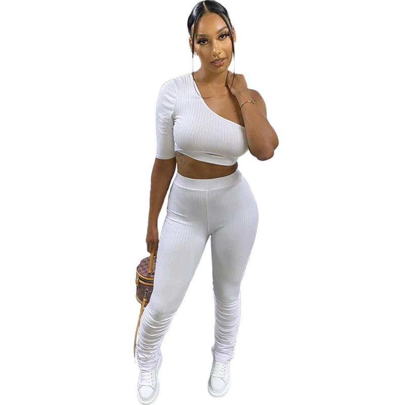 

Autumn Knitted 2 Piece Sets Women Outfits Activewear Fitness Elastic Crop Top Leggings Streetwear Matching Sets Tracksuit Female, White