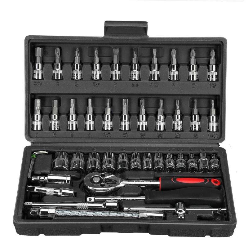 

46PCS Wrench Repair Tool Set Wrench Spanner Hand Tool Set Home Car Repair Tools Instruments Kits for Car Bicycle