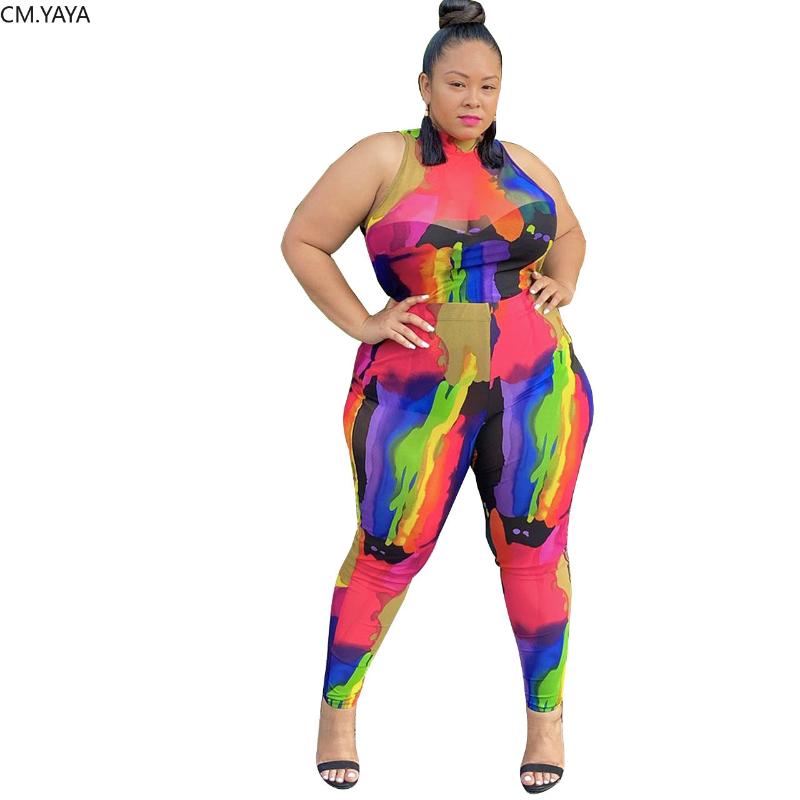 

CM.YAYA Women Plus Size -5XL Sleeveless Crop Tops Pencil Jogger Pants Suit Tracksuit Two Piece Matching Set Fitness Outfits, As pic