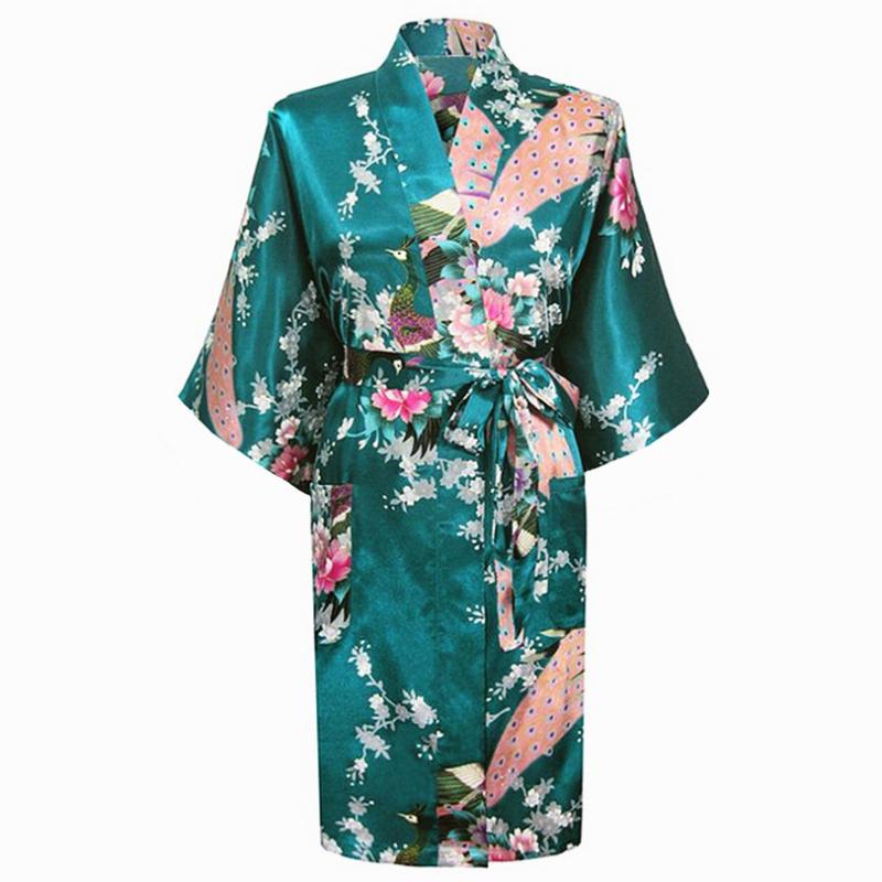 

Dark green Fashion Women' Peacock Kimono Bath Robe Nightgown Gown Yukata Bathrobe Sleepwear With Belt  M L XL XXL XXXL KQ-11, Black