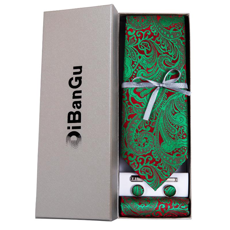 

Bow Ties Fashion Green Paisley Floral Red Men's 8cm Silk Woven Tie Wedding Party Necktie Pocket Square Cufflinks Set Men Gift DiBanGu