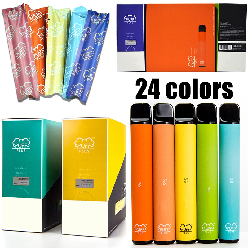 

New Puff Plus Disposable Vape Pen Device Pods Starter Kits 550mAh Battery Puffplus 3.2ml Capacity Cartridges 24 Colros With Security Code