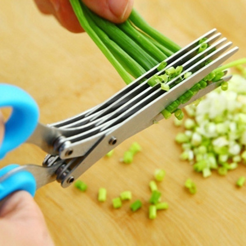 

Multifunctional 5 Layers Stainless Steel Knives Multi-Layers KItchen Scissors Scallion Cutter Herb Laver Spices Cook Tool Cut