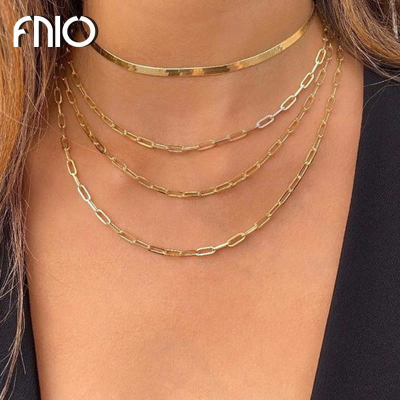 

FNIO Fashion Snake Chains Necklaces For Women Boho Gold Multi Layer Twisted Choker Necklace Simple Vintage Party Jewelry Gift
