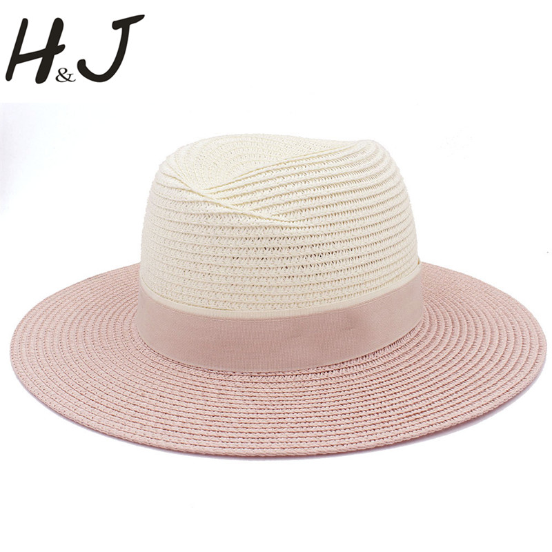 

Fashion Summer Women Men Straw Sun Hat Elegant Lady Wide Brim Panama Hat Gentleman Godfather Fedora sunbonnet Beach Cap, Cream