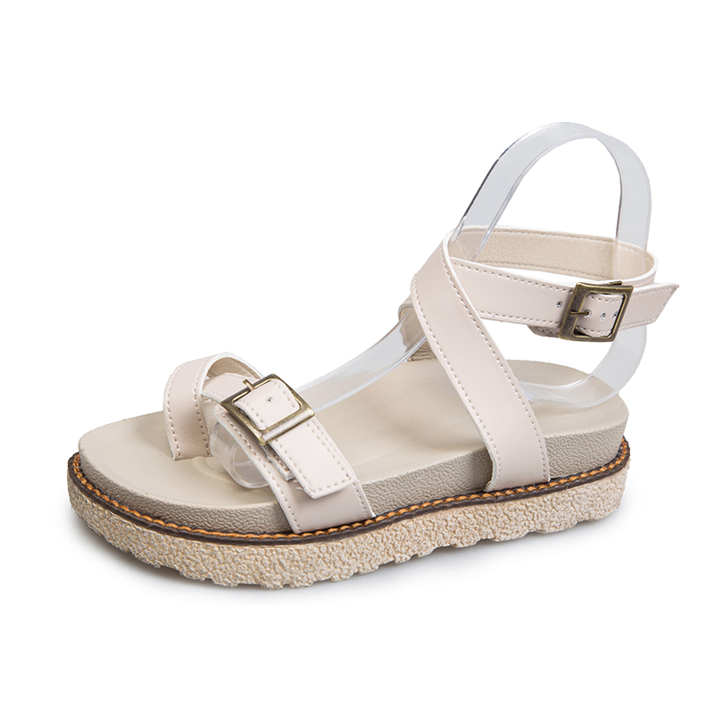 

HOT Summer Gladiator Sandals Women Aged Leather Flat Fashion Women Shoes Casual Occasions Comfortable The Female Sandals 5CM, Beige