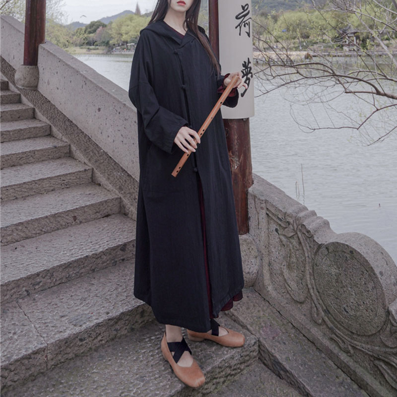 

Johnature Spring Retro Plate Buckle Long Sleeve Single Breasted Hooded Coat 2020 New Loose Comfortable All-match Women Long Coat, Beige