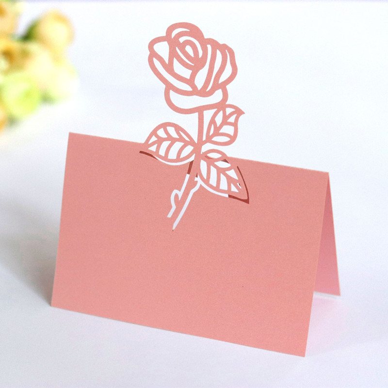 

NEW 100pcs Three-dimensional Rose Seat Card Hollow Card Creative Table Pink Pearl Paper Cup Wedding Decoration 6ZDZ830