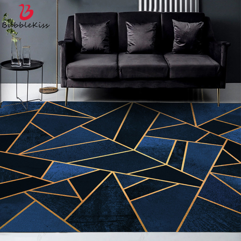 

Bubble Kiss Rug And Carpet For Home Living Room Modern Heavy Metal Style Blue Line Pattern Rugs Carpet for Bed Room Floor Mat