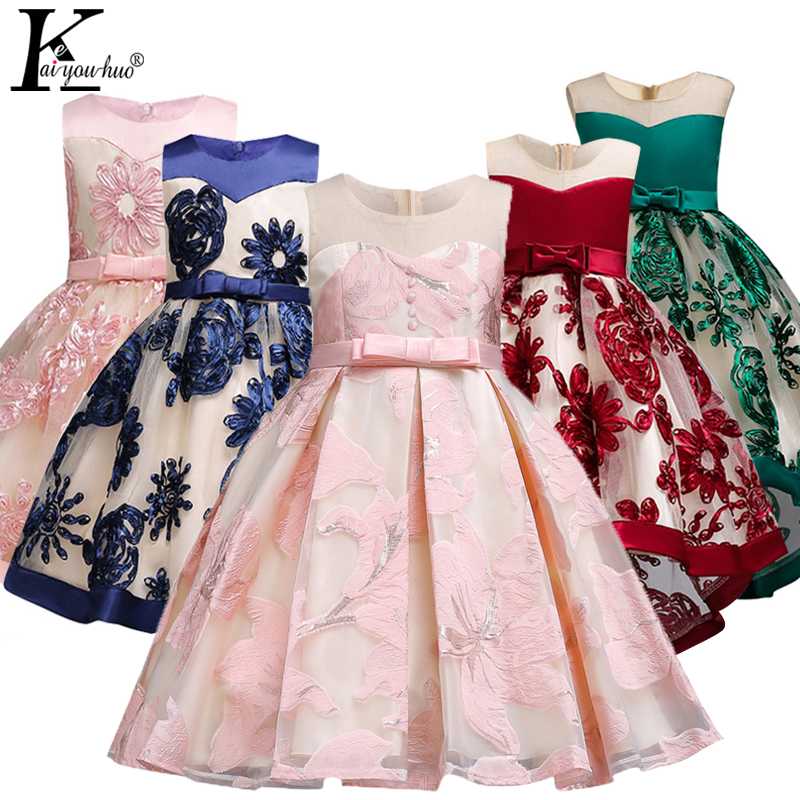 

vestidos infantil Toddler Girls Dress 2020 Summer Children Elegant Princess Dress Kids Dresses For Girls Birthday Party Dresses, Wine red