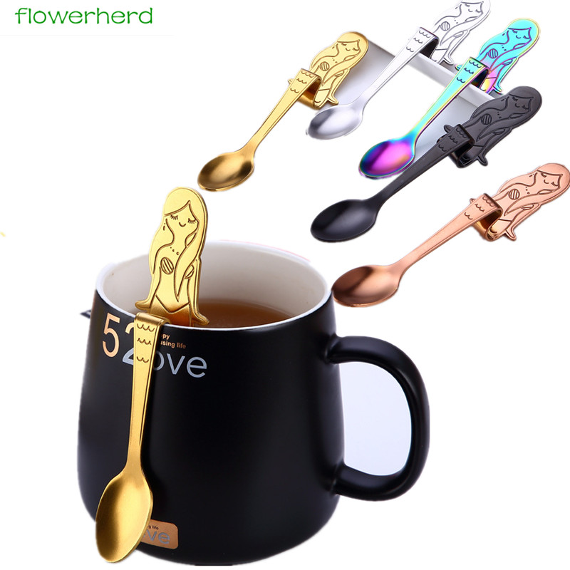 

Stainless Steel Colourful Spoons Korea Black Soup Spoon Long Handle Gold Coffee Spoons for Ice Cream jam gold tableware Scoop