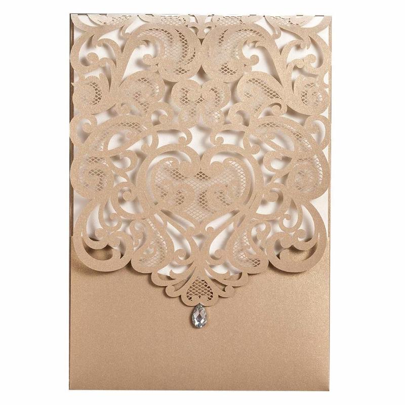 

20Pcs Gold & White Laser Cut Heart Wedding Invites, Printable Rhinestone Birthday Invitations Card Stock, for Quincenera Dinner