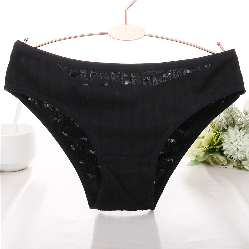

Sexy 3D Heart Striped Women Panties Female Underwear Cotton Briefs Solid 8 Colors Lingerie Underpants Girls Cotton Pantys, Black
