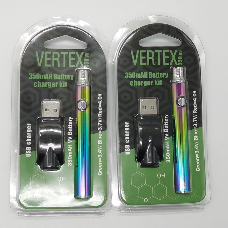 

Vertex Battery Rainbow Color Vape pen 350mah Adjustable Voltage Batteries 510 Thread Vaporizer Pens Electronic Cigarettes Packaging
