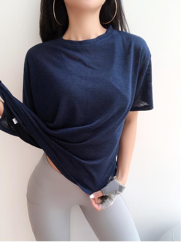 

loose thin short-sleeved Fashion Seamless Yoga Shirts High Elastic Breathable Short Sleeve Female Sportswear, Blue