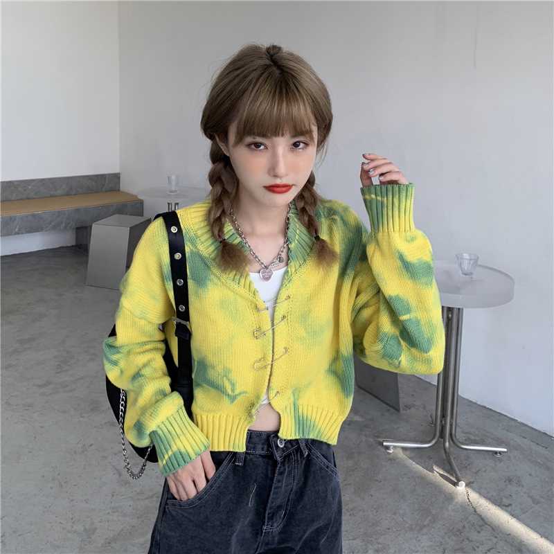 

spring fall loose cardigans o-neck long sleeve knitted fashion brand Women's Clothin Sweaters high quality aesthetic crop top, Multi