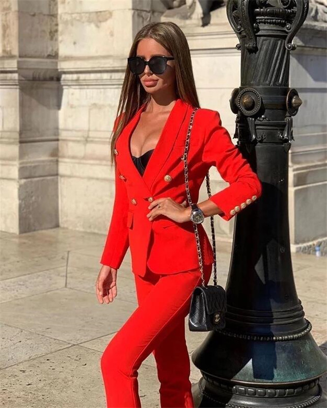 

Sexy Red Women Blazer Suits Jacket Fashion Ladies Pantsuit Costumes Womens Suits Blazer with Pants for Party Groom Custom Made, 007