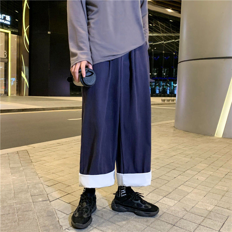

2020 Men's Elastic Waist Simple Straight Pants Loose Cargo Casual Pants Streetwear Hip Hop Black/blue/grey Trousers