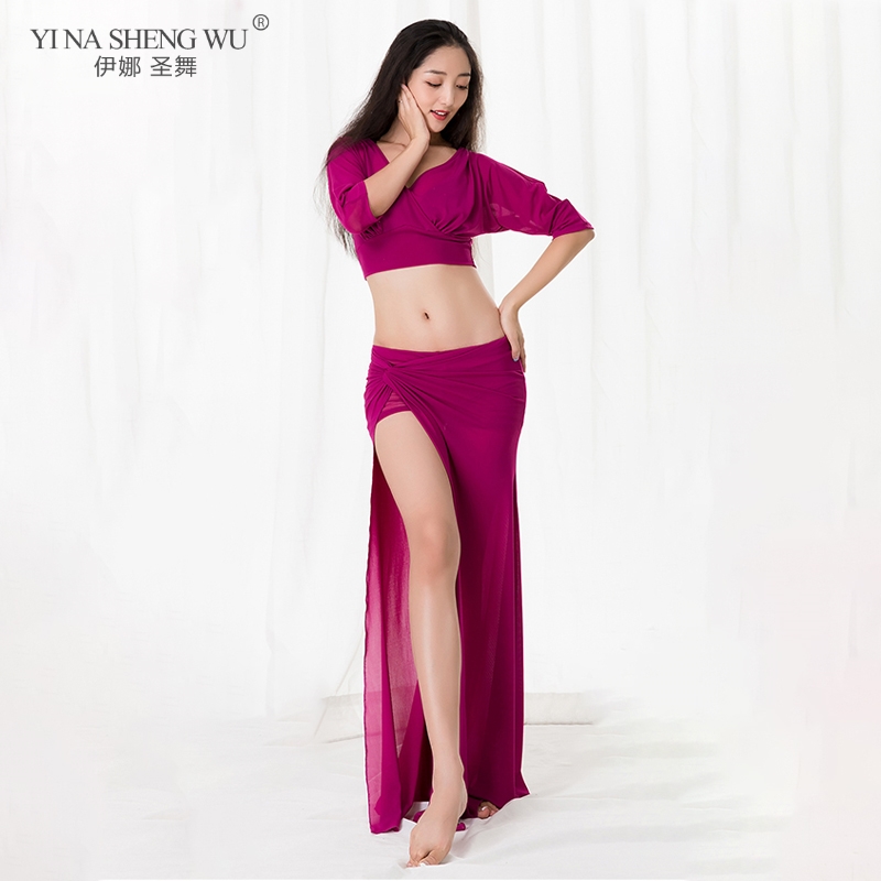 

Women Modal Belly Dance Practice Costume Top Skirt Underpants 3 Pieces Set Top Design Loose Oriental Dance Performance Show Wear, Peacock blue set